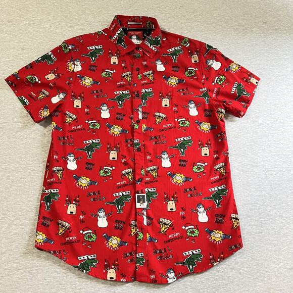 Denim & Flower Other - Denim & Flower Ricky Singh Shirt Mens Medium Red Christmas Button Short‎ Sleeve